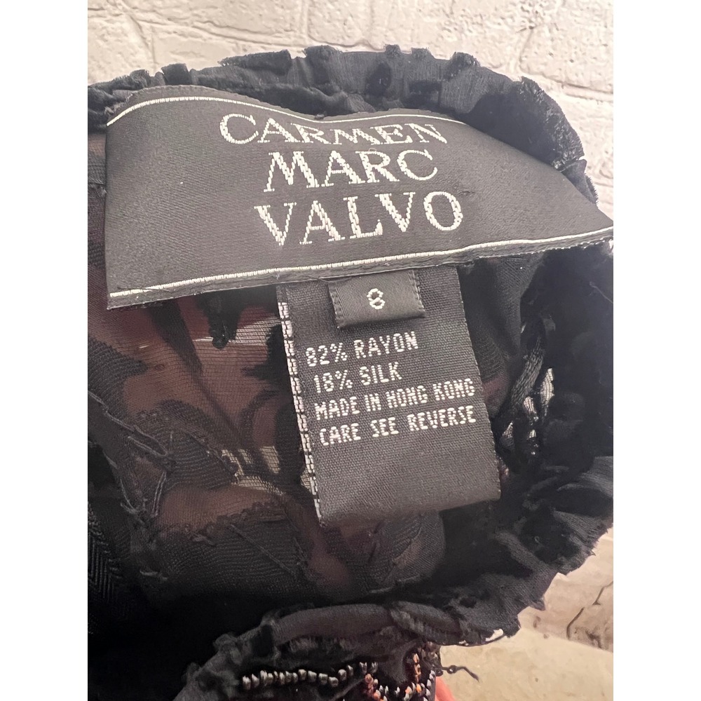 Carmen Marc Valvo Silk Velvet Paisley Beaded Sheer Pants Black Copper Size 8 - Picture 6 of 7